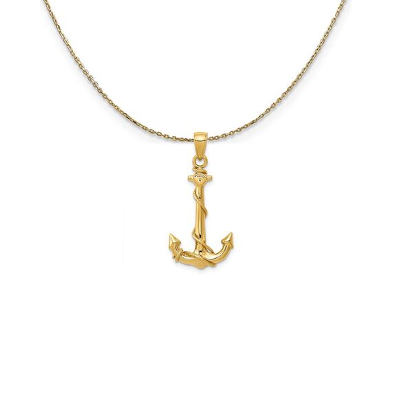 14k Yellow Gold Anchor with Rope Necklace - 24 Inch